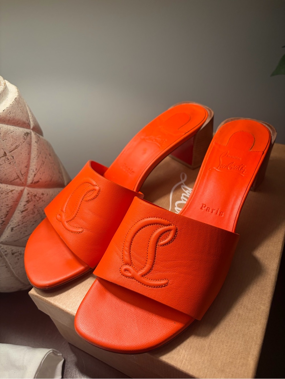 Christian Louboutin Orange Nappa Leather So CL Mule Sandal 55 Size 39.5